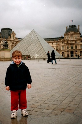 Architect I.M. Pei's iconic glass pyramid in the Louvre center courtyard.
