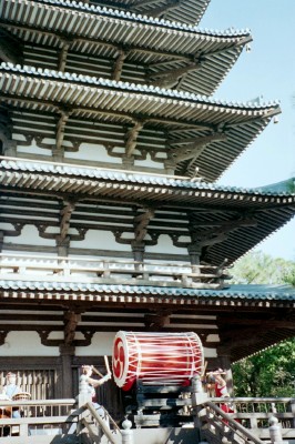 A taiko drumming concert at the Japan pavilion pagoda, Epcot (Scarborough photo)