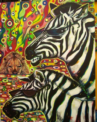 Cool zebra painting by Charlotte, North Carolina artist Tony Java!, on display at NoDa art gallery Boulevard.