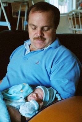 This is Sainted Husband and one happy, snoozing baby (Scarborough photo)