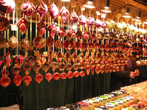Christmas market ornament hut display (courtesy weisserstier at flickr CC)