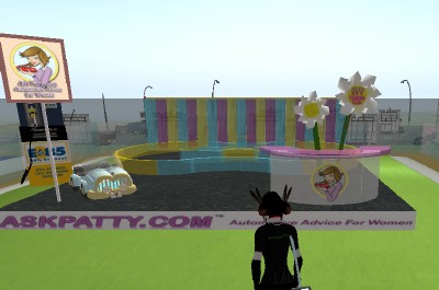 The AskPatty.com sponsor exhibit booth in BlogHer Second Life (Scarborough photo)